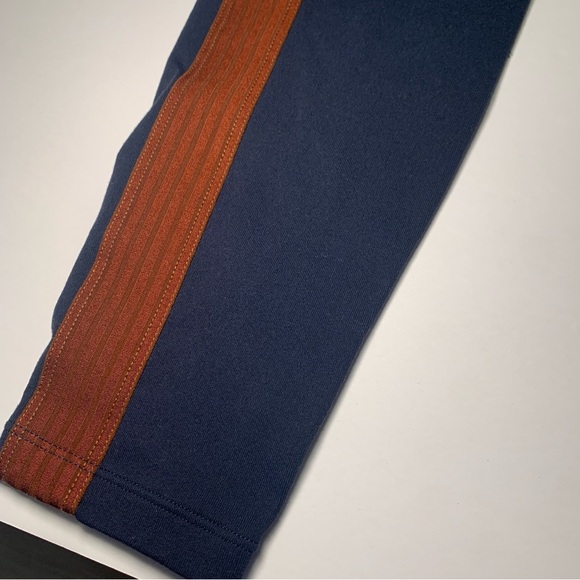 SOLD Athleta Leggings Track Tux Pants Small Navy with Brown Stripe Zip Pockets - Picture 4 of 12